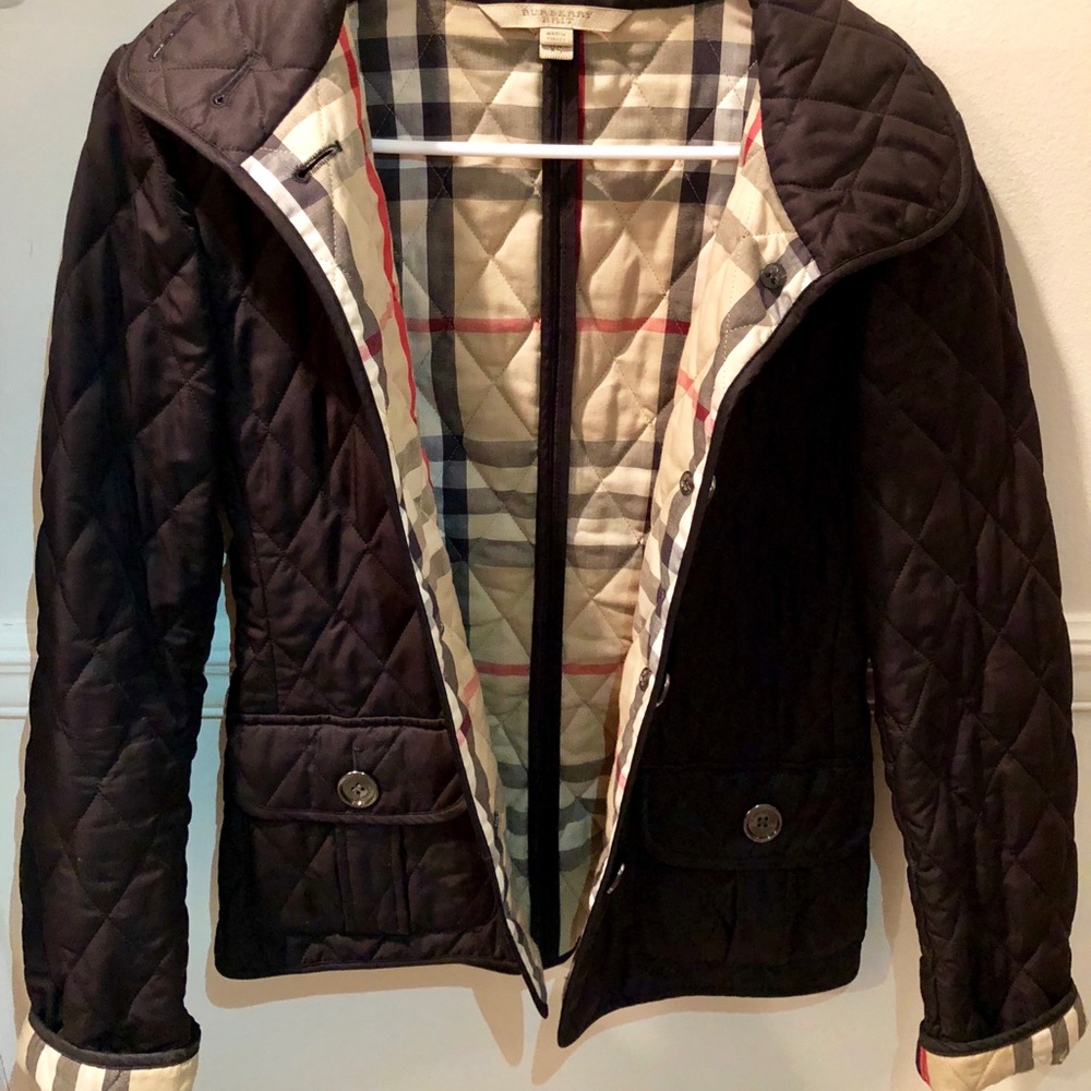 Burberry black quilted jacket XS
